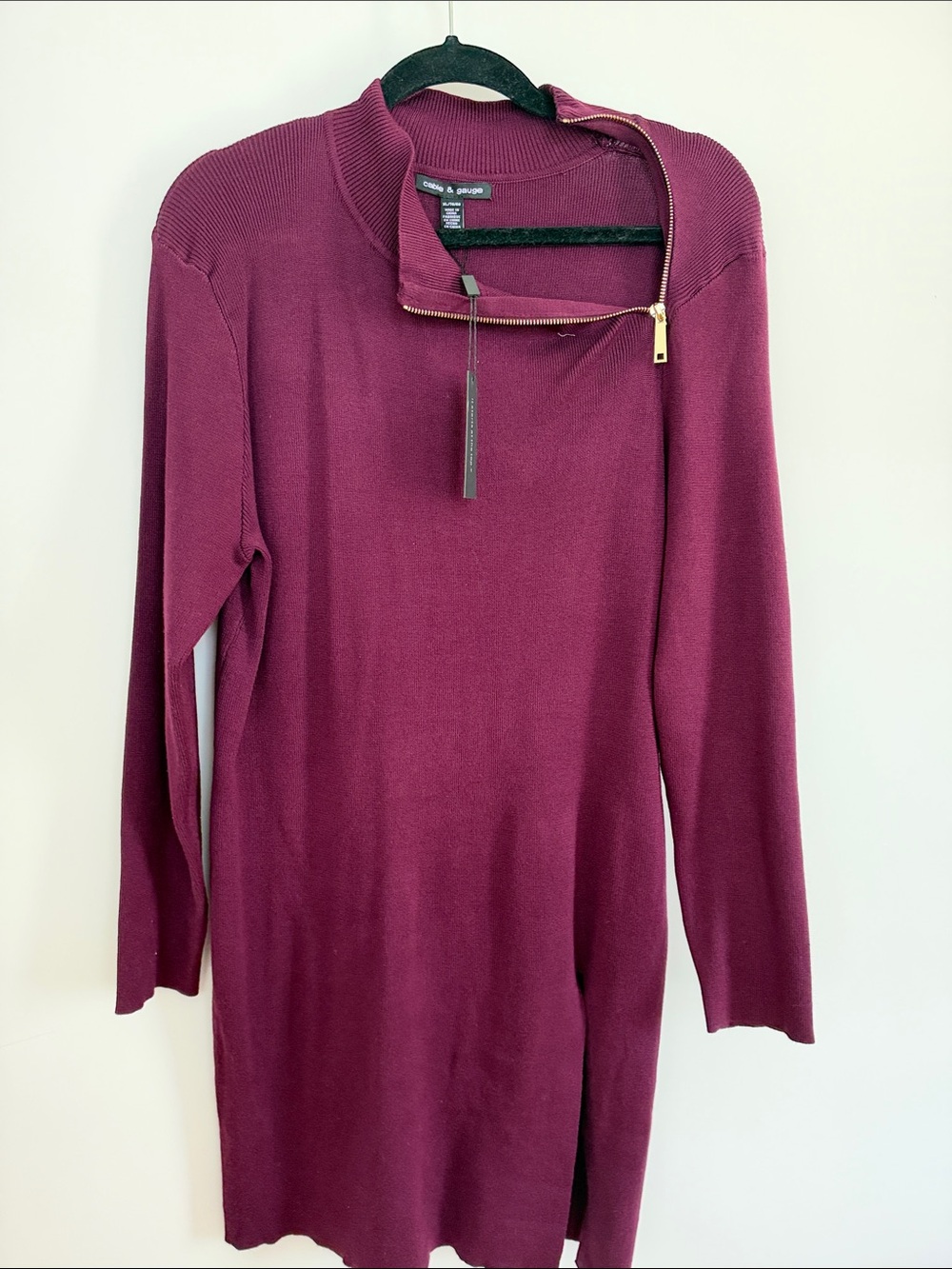 Cable & gauge Wine Zip-Neck Long Sleeve Tunic size XL NWT